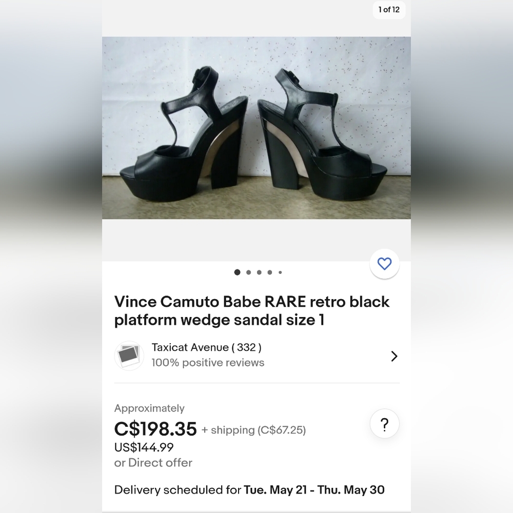 Vince Camuto Vintage Rare Women's VC-Babe Platform Wedge Sandal🖤💕 - Picture 6 of 7